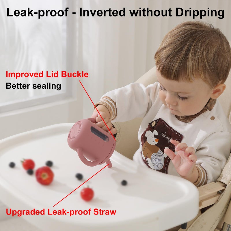 Seposeve 2 Pack Silicone Sippy Cups  Leak-Proof Baby Straw Cup for 6-12 Months  Spill Proof Toddler Cup with Straw 1-3 Years  with Capacity Marking  Non-slip Handle  Flow Control  6 oz  Purple Pink - Image 4